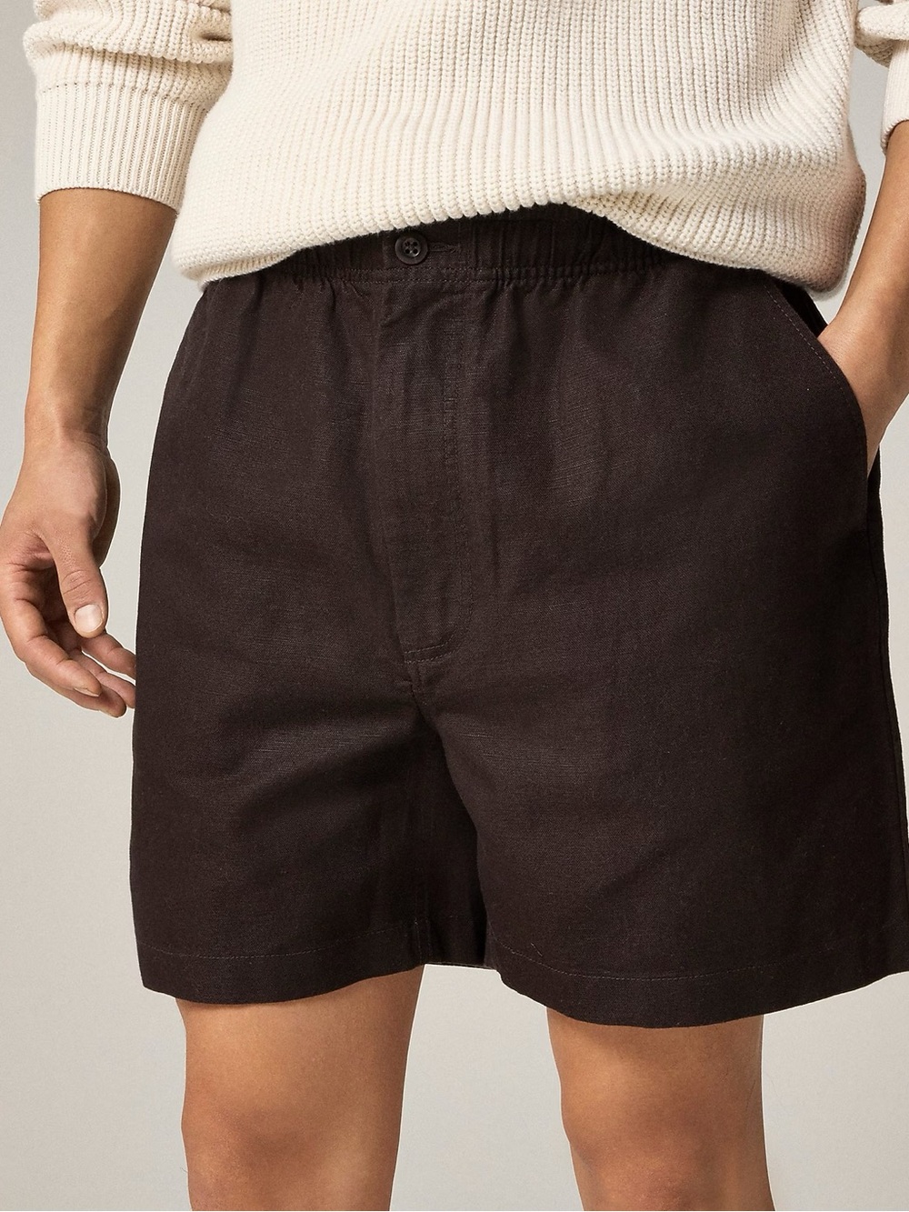 J. Crew Dark Brown Elastic-Waist Linen-Blend Hybrid Shorts